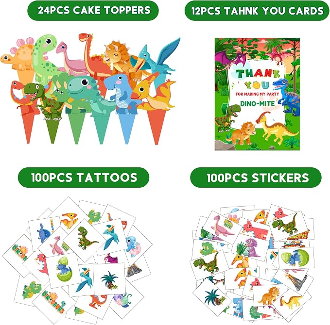PLOUGVI 320PCS Dinosaur Birthday Party Decorations Favors Supplies, Dino Goodie Bags Fillers Stuffers for Kids Birthday Gifts