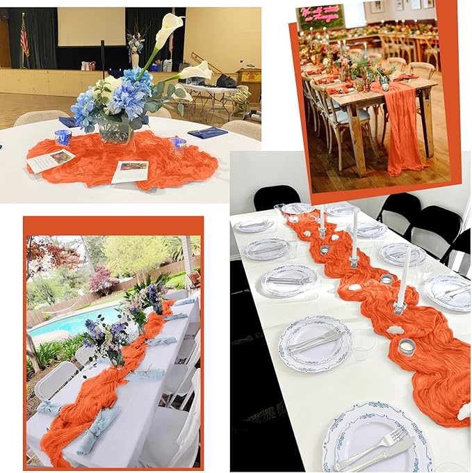 15 Pack Orange Fall Table Runner 17 x 108inch Cheesecloth Table Runner Boho Gauze Table Runners Rustic Sheer Fabric Cheese Cloth Table Runners for Wedding Party Bridal Shower Farmhouse Thanksgiving