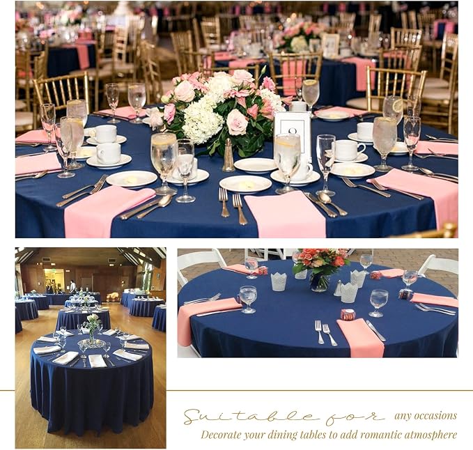 Showgeous 12 Pack Navy Blue Round Tablecloth - 90 Inch Washable Polyester Tablecloths for Round Tables - Wrinkle Resistant Decorative Fabric Table Cover for Dining, Wedding, Party, Banquet