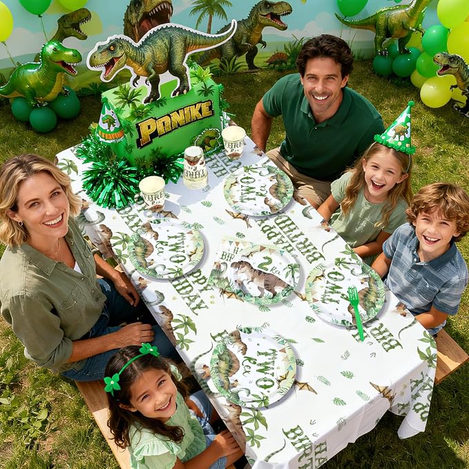 170Pcs Dinosaur 2nd Birthday Party Supplies Two Rex Dinosaur Plates for Boy | Watercolor 2 Rex Plates Napkins Cups Forks Knives Spoons Tablecloths Tableware Set Dino 2 Year Old Birthday Decor Serves 24