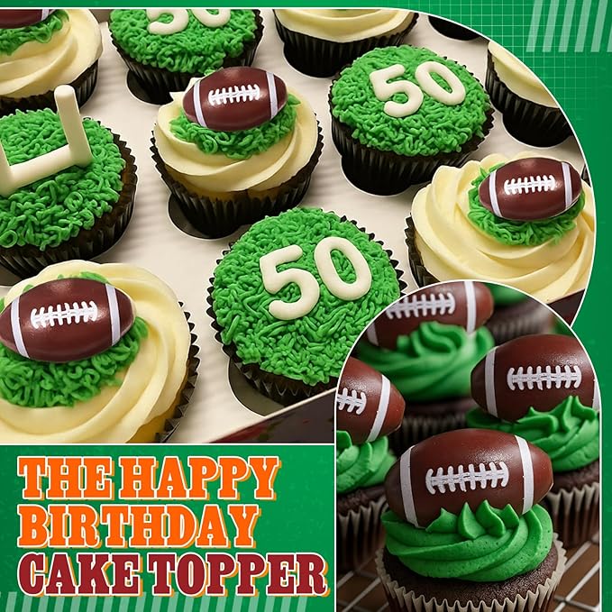 VioraWhite Large Football Cake Toppers 8pcs Include 5 Balls of Different Sizes 2 Trophies and 1 Happy Birthday Sign for Cake Decoration Sport Theme Party Ceremony
