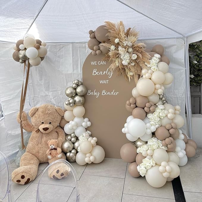 108Pcs Nude Beige Double Stuffed Balloons Different Size, 18/12/10/5 inch Tan Apricot Nude Balloons Garland Arch kit for Boho Baby Shower Birthday Gender Reveal Neutral Baby Shower Party