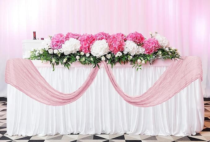 24 Pack Cheesecloth Table Runner 20 x 120 inch Cheese Cloth Table Runner Bulk, Romantic Boho Sheer Gauze Fabric Table Runners for Wedding Reception, Party, Bridal Shower Table Decor(Light Pink)