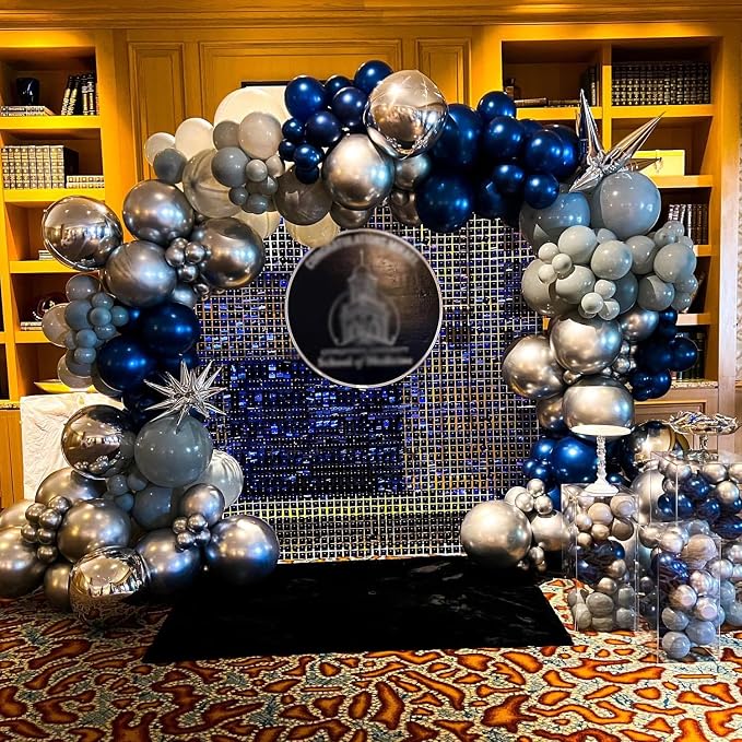 COKAOBE Blue Shimmer Wall Backdrop, 24PCS Square Sequin Shimmer Backdrop Panel, Photo Backdrops for Birthday, Anniversary, Wedding, Graduation & Bachelorette Party Decoration