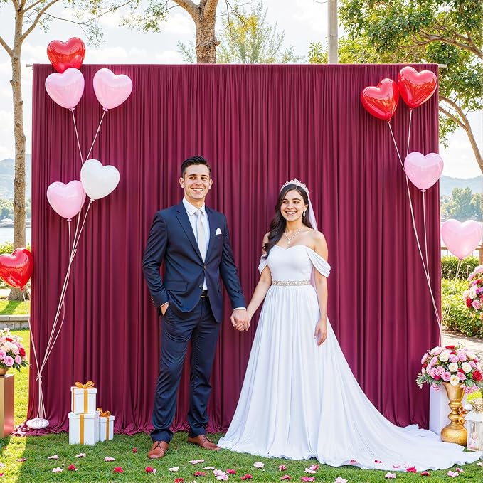 10 Panels Burgundy Backdrop Curtain for Wedding Parties Wrinkle Free Maroon Photo Curtains Backdrop Drapes Fabric Decoration for Birthday Bridal Shower Ceremony 50ft(W) x 10ft(H)