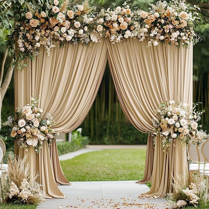 50ftx10ft Wrinkle Free Champagne Backdrop Curtains for Parties, 10 Panels 5x10ft Thick Polyester Backdrop Drapse for Weddings Birthday Photography Background Curtains