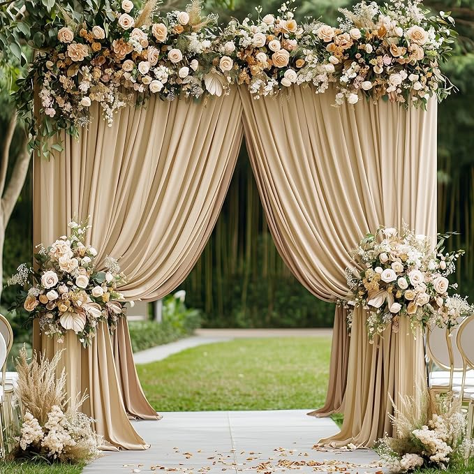 50x15ft Champagne Backdrop Curtains for Parties, Wrinkle Free Polyester Photo Backdrop Drapes 10 Panels 15 ft Long Back Drop Cloth for Wedding Birthday Photography Background Party
