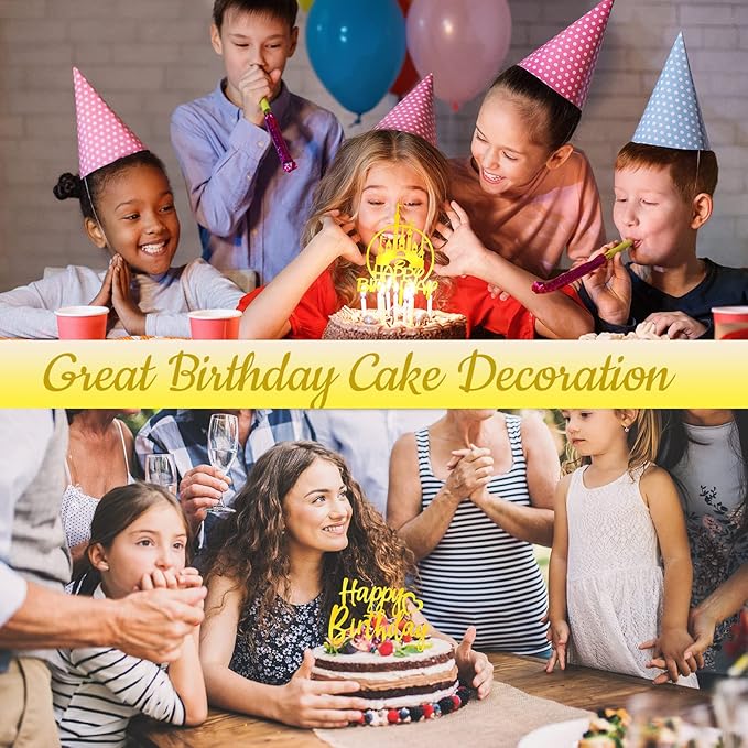 150 Pcs Happy Birthday Cake Toppers Acrylic Cake Topper Glitter Birthday Cake Decorations Double Sided for Adults Various Cake Decoration Party Supplies(Gold,Cute)