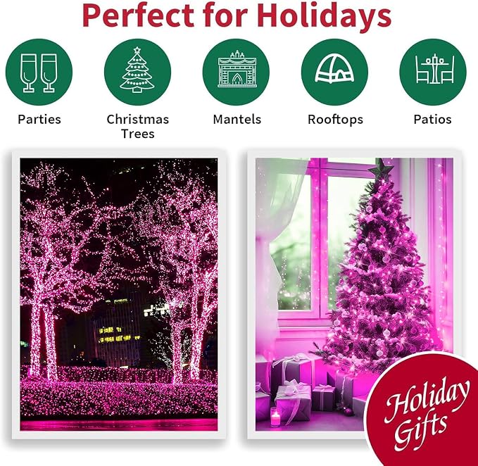 LAMPHOME 500 LED Pink String Lights, 165FT Plug in Waterproof with 16 Twinkle Modes, for Valentine’s Day, Easter, Mother’s Day, Christmas Decor, Indoor Outdoor Bedroom Yard Wedding Decoration