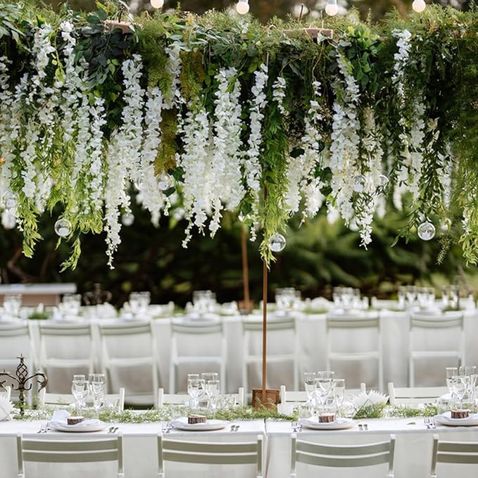 Alotiki Wisteria Hanging Flowers,12 Pack Fake Hanging Flowers,Wisteria Artificiales Garland for Home Wedding Arch Floral Party Garden Ceremony Outdoor Decor,3.6 Feet Long(12,White)