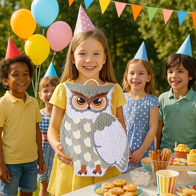 WERNNSAI Night Owl Piñata - Owl Wicked Piñata Hanging Woodland Forest Party Decorations for Kids Birthday Animal Shower Party Game Favor, with Blindfold and Bat