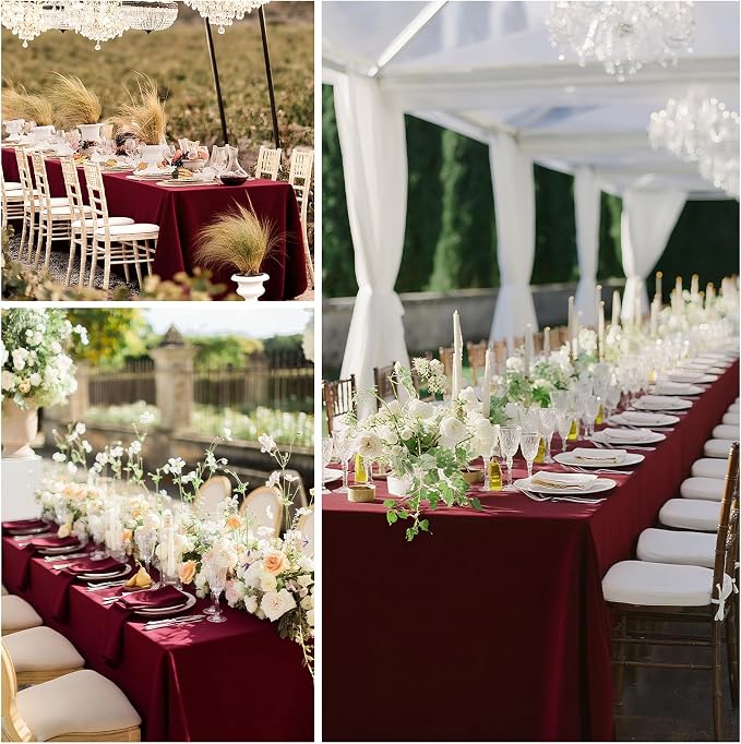 8 Packs Burgundy Tablecloth Rectangle 60x102 Inch Rectangular Table Cloth for 6 Foot Rectangle Table, Wrinkle Resistant Polyester Fabric Washable Table Cover for Wedding Party Buffet