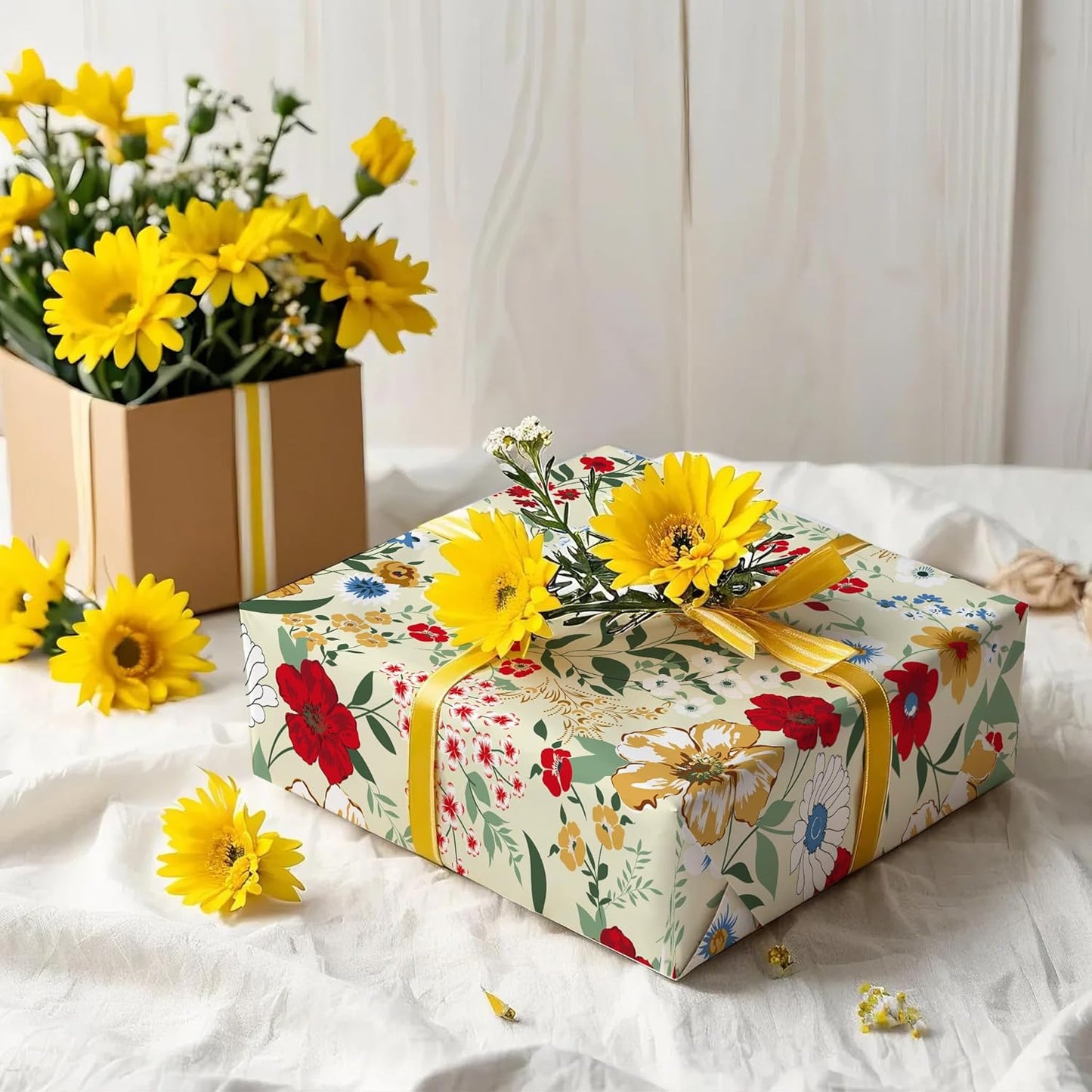 WRAPAHOLIC Floral Wrapping Paper Roll - Mini Roll - 17 Inch x 33 Feet - Wild Flower Wrapping Paper, Perfect for Girls Women Birthday, Wedding, Bridal Shower