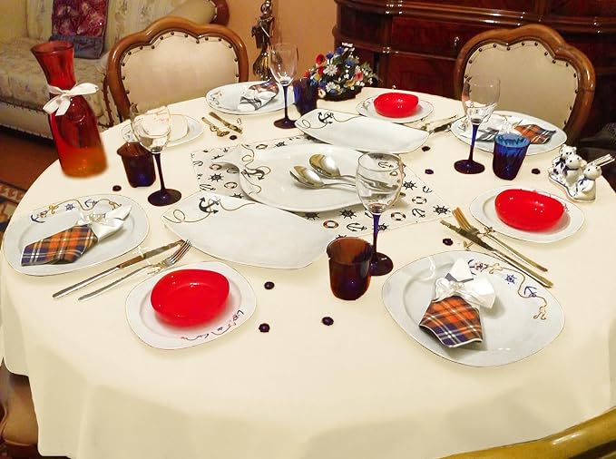 YMHPRIDE 6 Pack Beige Tablecloths - 120 Inch Polyester Round Table Covers, Washable Fabric for Wedding, Party, Dining, Banquet
