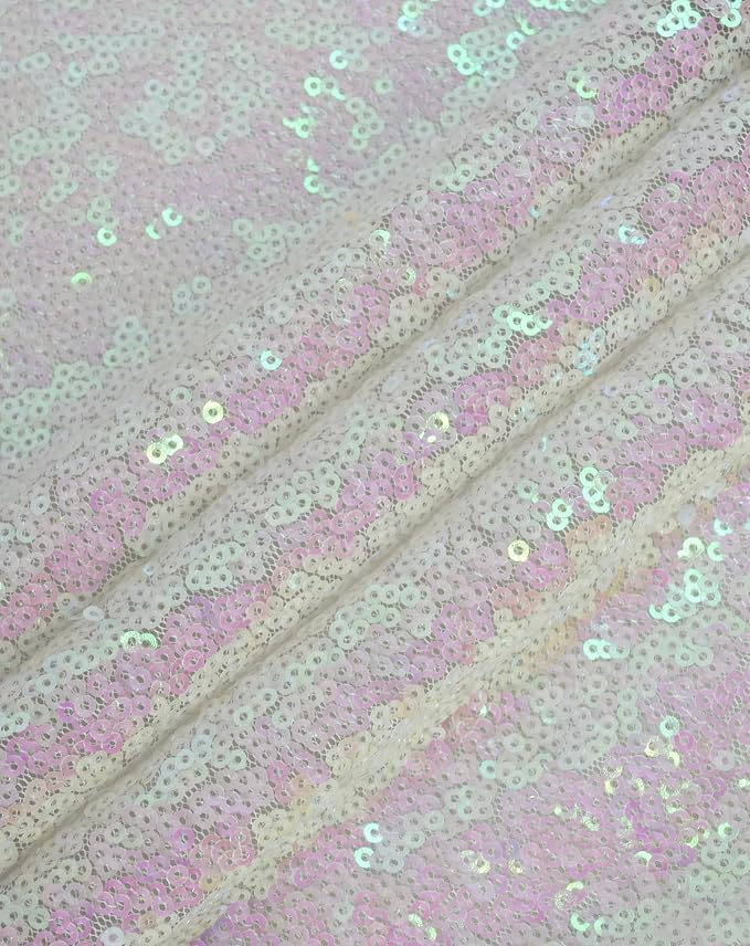 Eternal Beauty White Iridescent Tablecloth, 90x156 Inch Sequin Rectangle Table Cover for Cake Dessert Exhibition Party Birthday Events