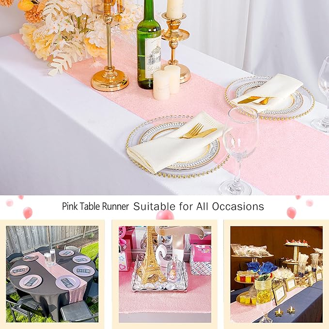 ShinyBeauty Light Pink Table Runner 108 Inches Long, Sequin Table Runners 10 Pack of 12 X108 Baby Pink Runners for Tables,Glitter Table Linen for Party,Outdoor,Dining Decor