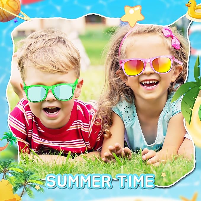 GKTZ Kids Sunglasses Party Favors - Boys Girls Age 3-8 Birthday Goodie Bags Stuffers, Neon Sunglasses Bulk with UV 400 Protection for Kids Classroom Favors - 24 Packs