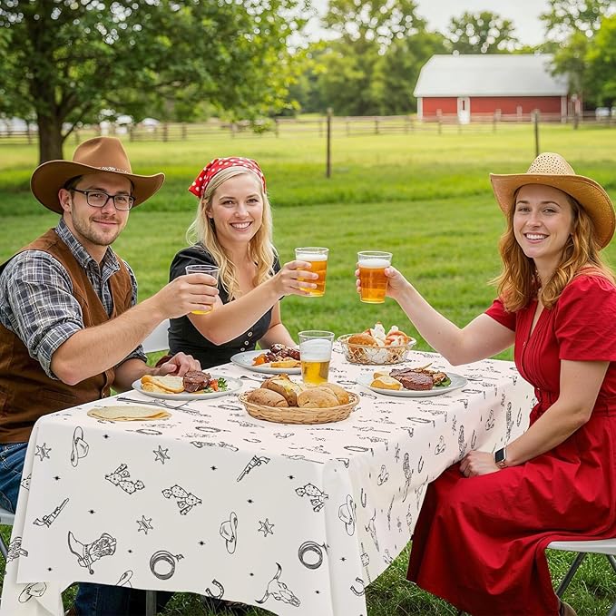 NatNarr 6 Pack Western Cowboy Party Decorations Tablecloth, 54 X 108Inch Rodeo Table Covers Disposable Cowboy Table Cloth Waterproof Tables Cover for Western Rodeo Birthday Party Decor