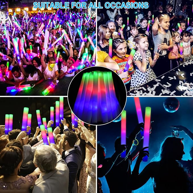 EXCECAR 118PCS Foam Glow Sticks Bulk Party Pack, Foam Light Up Sticks, Light Up Foam Sticks, 3 Mode Colorful Flashing, Glow in The Dark Sticks for Wedding Halloween Christmas Concert Party Supplies