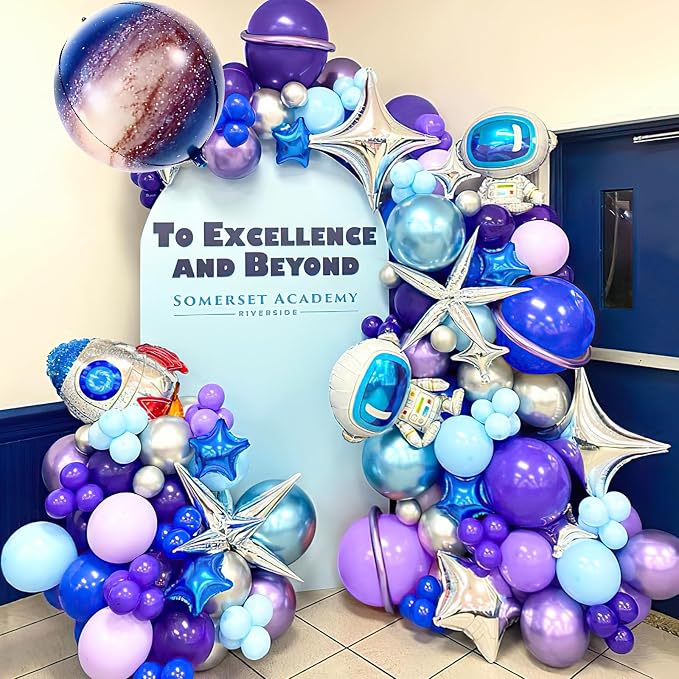 168PCS Space Themed Party Decorations Outer Galaxy Balloon Arch Kit with Blue Purple Silver Planets Stars for Galaxy Solar System Birthday Space Theme Christmas Party Decorations