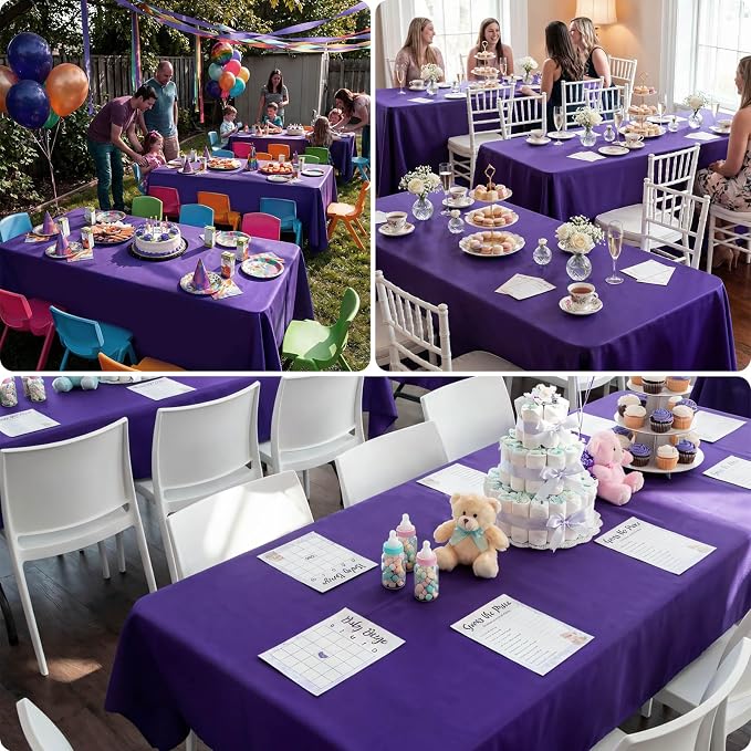 8 Pack Purple Tablecloth 60 x 126 Inch Rectangular Table Cloth for 8 Foot Rectangle Tables, Wrinkle Resistant Washable Rectangle Fabric Table Covers for Wedding Party Banquet Buffet and Camping