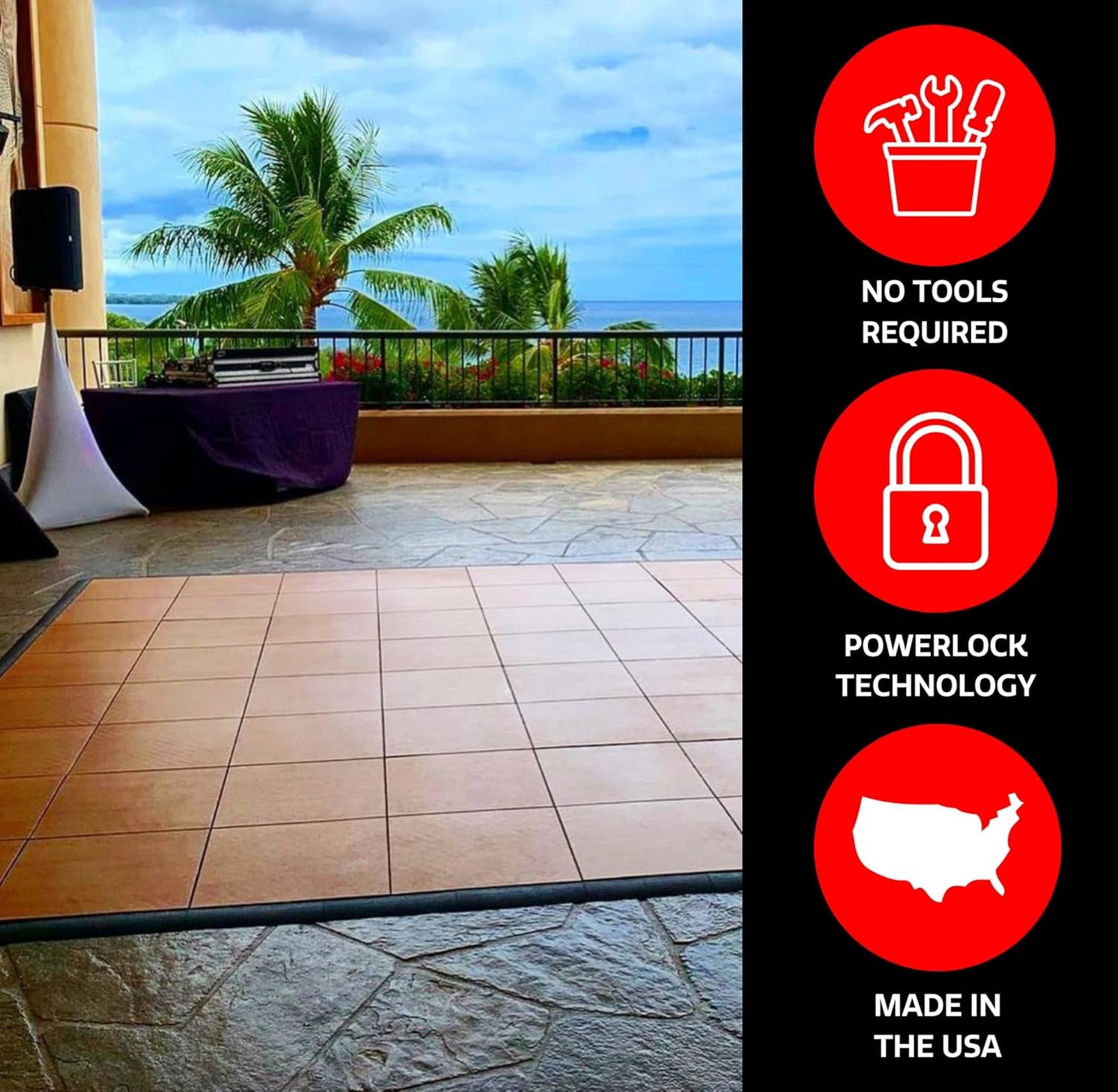 Big Floors 5X5MAPLEFLOOR Interlocking Lightweight Plastic Modular Dance Floor Kit (5' x 5'), Maple, 45 Piece