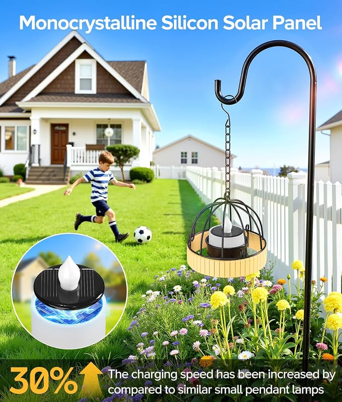 KOOPER Hanging Solar Lanterns Outdoor Waterproof, 4 Pack Flickering Solar Powered Tea Lights, Rust Iron Ball Candle Holder Hanging Solar Lights for Backyard Garden Patio Yard Fence Tree Decoration