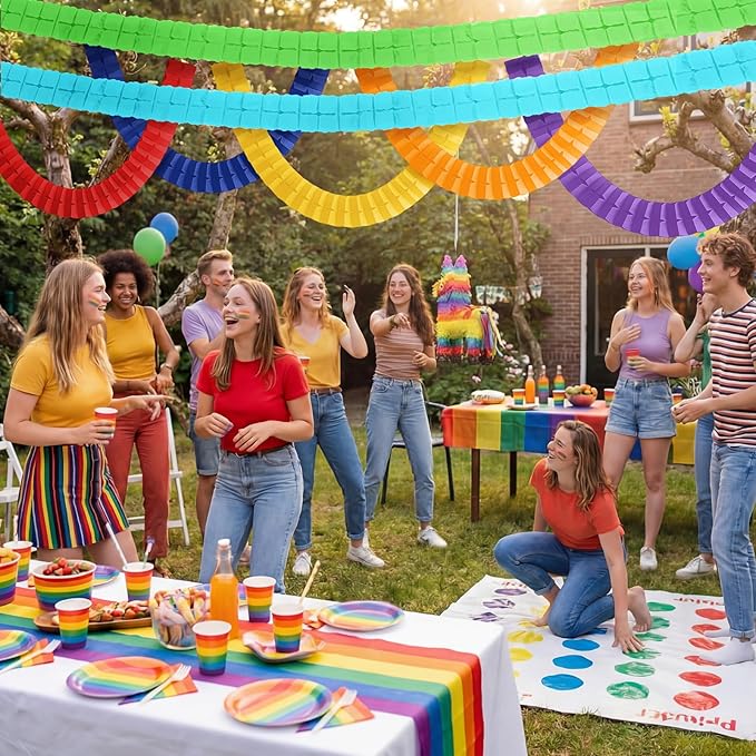 Epakh 12 Pcs Rainbow Colors Streamers Garland 9.84 ft Four Leaf Clover Paper Chain Garland Banner Party Decoration for Back to School Graduation Birthday Bridal Baby Shower Wedding Decor