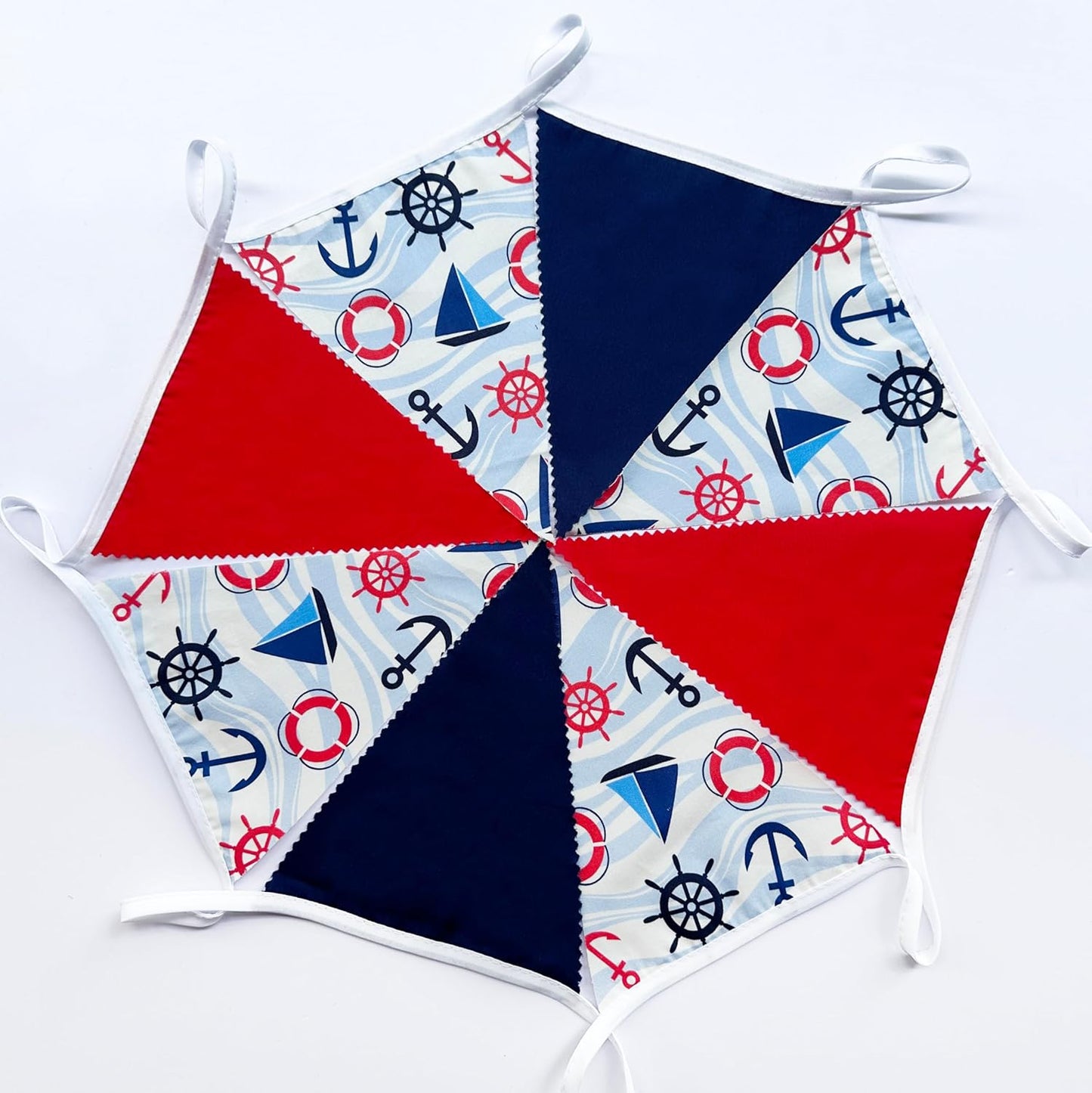 32Ft Nautical Party Decorations Red Blue White Nautical Themed Fabric Banner Triangle Pennant Flag Garland Streamers for Kids Boys Ocean Birthday Ahoy Achor Pirate Baby Shower Outdoor Garden Supplies