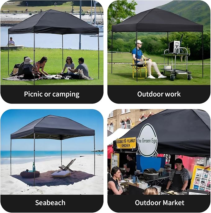 10x10 Pop Up Canopy Tent with 2 Sidewalls, Easy UpCanopy Outdoor Party Sun Shade Tent Portable Gazebofor Beach Camping Events with Carry Bag and 4 SandBags