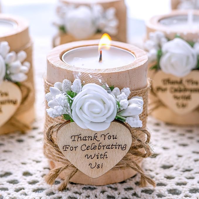 50 Piece Wooden Tealight Candle Holder Set, Wedding Party Favors for Guests, Thank You Favors, Guest Return Favors, Bridal Shower Favors for Guests, Baby Shower Favor for Guests.(Light brown 50 pcs)