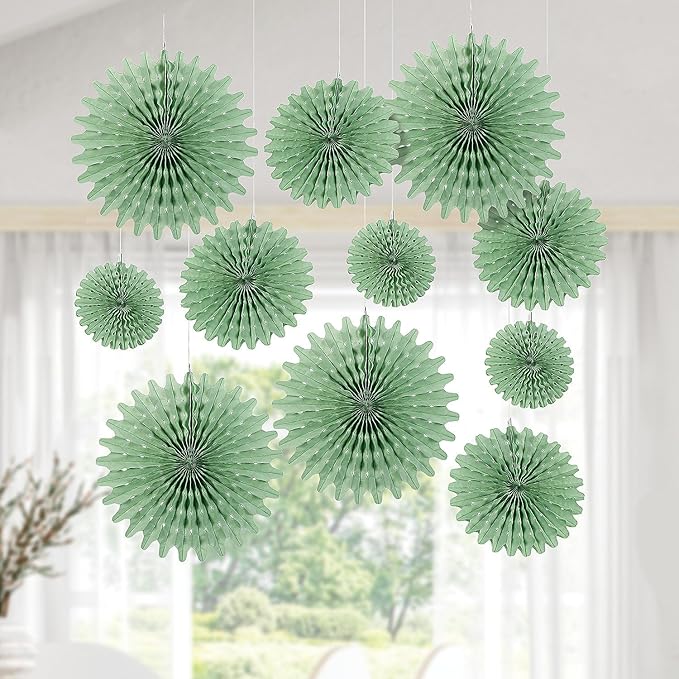 Fun Express Sage Green Hanging Tissue Paper Fans - 12 Piece