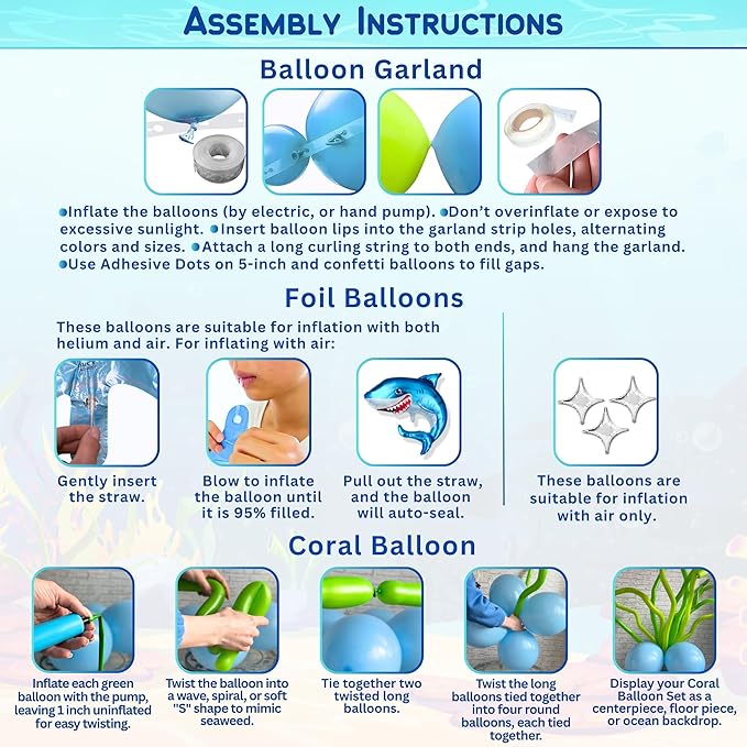179 Pc Premium Under the Sea Party Decorations – Ocean Themed Baby Shark Birthday Supplies with Balloon Arch Kit, Backdrop, Sea Creatures, Cake Toppers & Tablecloth – Underwater Party Decor for Kids
