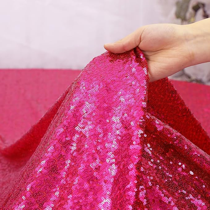 PartyDelight Hot Pink Sequin Backdrop Curtains 5x10ft 2 Panels | 3mm stitched sequin curtain with 4 inch rod pocket for 5x10ft wide reception wall head table stage backdrop and event display