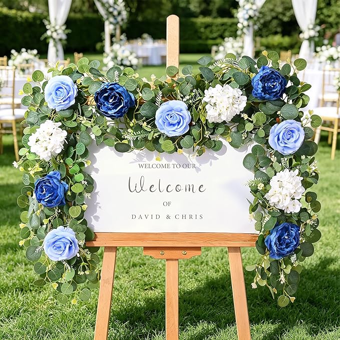 Livole 6 FT Artificial Flower Garland Real Touch Fake Blue Floral Rose Peony Garland with Eucalyptus Flower Hanging Vine for Wedding Table Centerpieces Backdrop Party Arch Home Decorations
