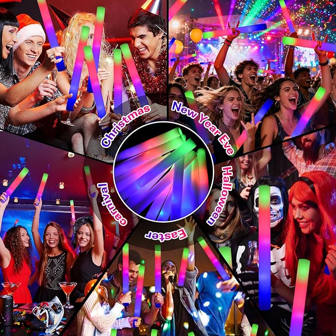 69pcs Foam Glow Sticks,Glow Sticks Bulk,3 Flashing Modes for Wedding Glow in The Dark Party Supplies, Light up Wand for Birthday,Outdoor Camping, Raves