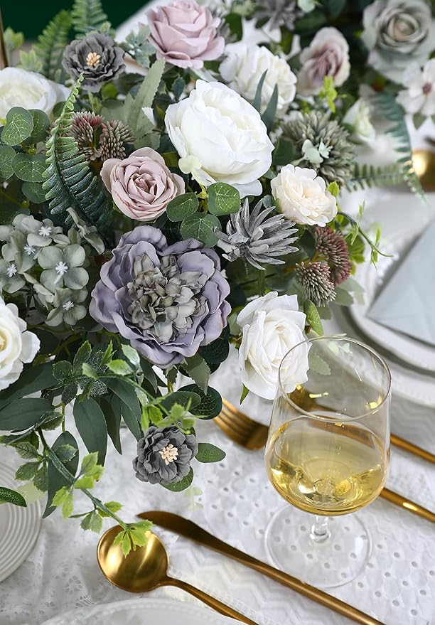 Serra Flora Artificial Flowers Combo Roses 25pcs Silk Fake Flowers for DIY Wedding Bouquets Combo Gradual Change Centerpieces Arrangements Party Bridal Baby Shower Home Decorations (Purple)