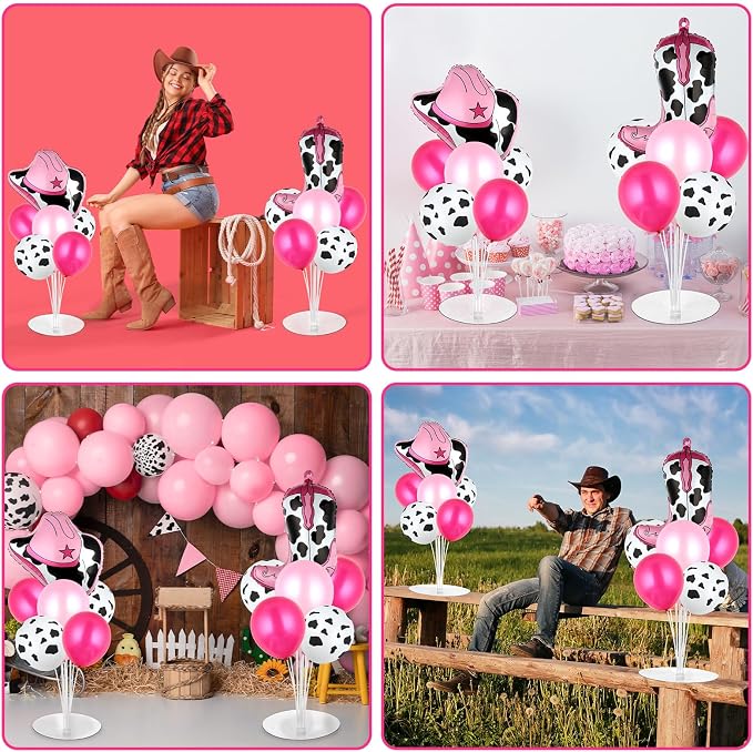 Cowgirl Party Balloons Stand Kit 2 Sets with Cowboy Hat and Cowboy Boots Foil Balloons Centerpieces for Tables Western Party Pink Balloon for Baby Shower Western Cowgirl Theme Birthday Decorations