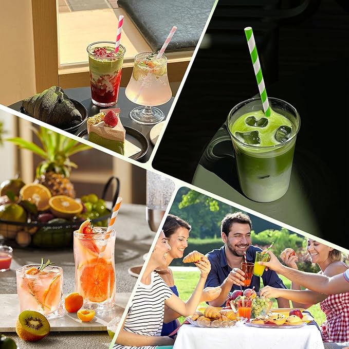 100 Pcs Biodegradable Paper Straws, Assorted Rainbow Colors Striped, 10 Colors for Drinks, Parties, Crafts