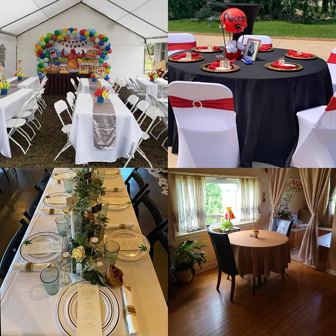 6 Pack White Round Tablecloths 70 Inches Table Cloth Stain and Wrinkle Resistant Washable Polyester Table Cover Fabric for Party, Wedding,Dining,and Banquet Decoration