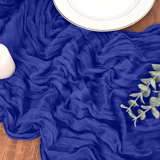 10 Pack Cheesecloth Table Runner Royal Blue, Rustic Boho Gauze Fabric Table Runner Romantic Table Runner for Wedding, Festival, Birthday, Anniversary, Dinner and Outdoor Events (17.7 x 108 inch)
