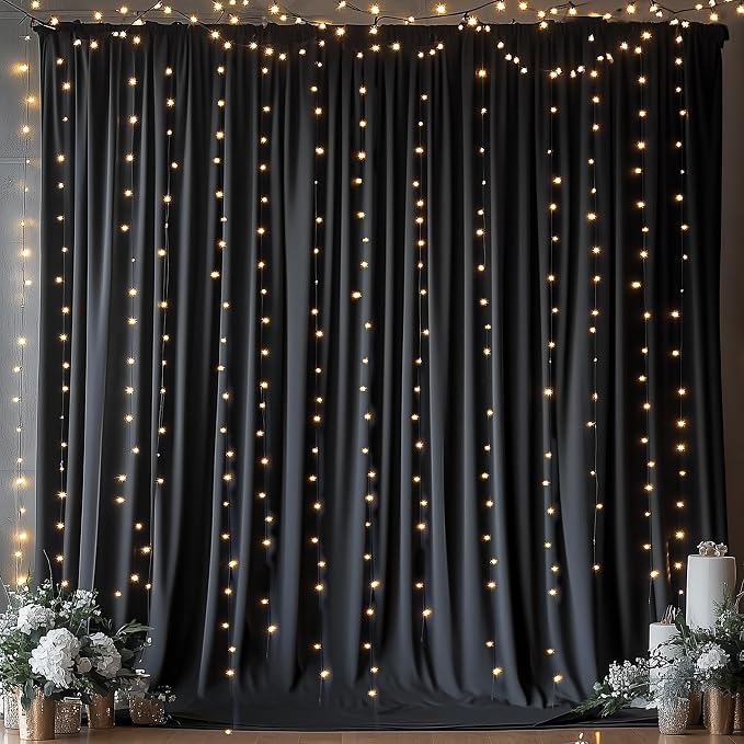 40ftx12ft Black Backdrop Curtains for Wedding Party-Wrinkle Free Backdrops Curtain Drapes Fabric Decorations Photo Back Drop Cloth for Baby Shower Photography Stage Reception 8Panels 12ft(H) x 5ft(W)