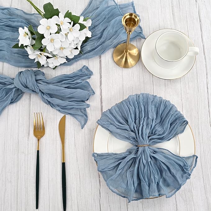 120 PCS Dusty Blue Cheesecloth Napkins Gauze Napkin 20x20 Inch Rustic Wrinkled Cheesecloth Napkin Bulk Washable Dinner Table Napkins for Wedding Party Bridal Shower Baby Shower Events Decor