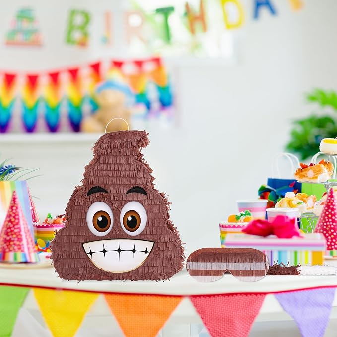 Poop Pinatas Bundle with a Blindfold and a Bat(15.7 x 13.4 x 5 Inches), Birthday Parties for Boys, Decoration for Theme Parties