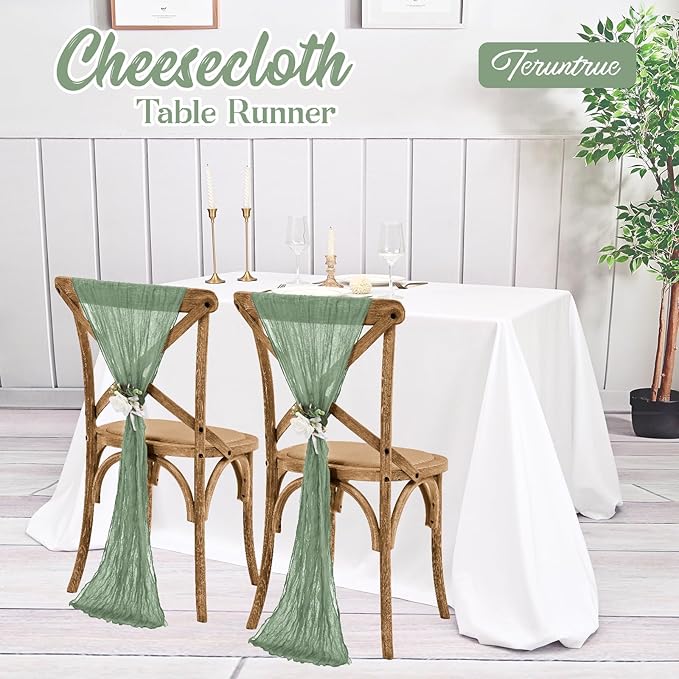 6 Pack Sage Green Table Runner 10FT Long Cheesecloth Table Runner Cheese Cloth Gauze for Wedding Party Birthday Decoration-Sage Green