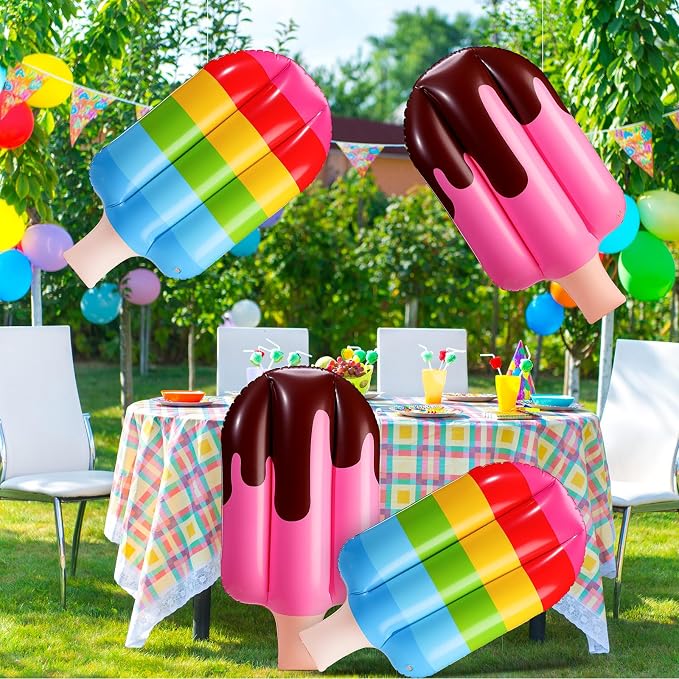 JellyArch 4 Pcs 36 Inch Inflatable Ice Cream Blow up Rainbow Ice Cream Inflatable Summer Decorations for Summer Pool Beach Birthday Party Decor