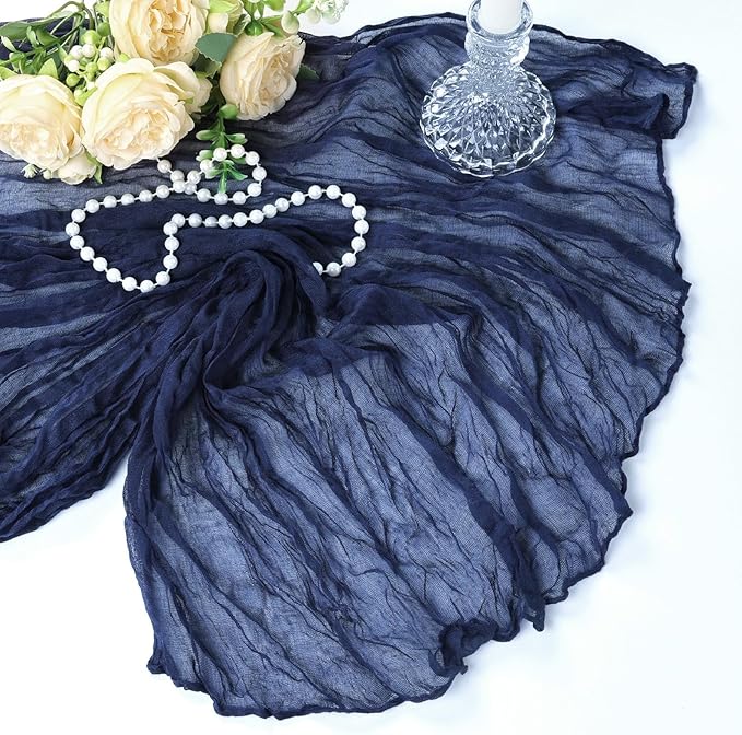 6 Pack Navy Blue Cheesecloth Table Runner 10Ft Gauze Cheese Cloth Table Runner 35x120 Inch Boho Sheer Rustic Fabric for Holiday Party Decor Baby Shower Wedding Home Decorations
