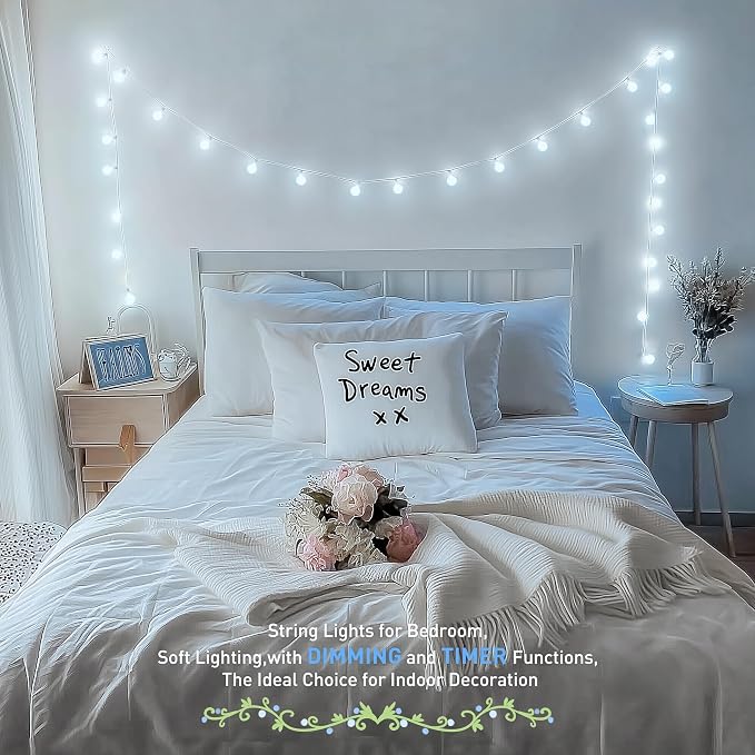 JMEXSUSS 100 LED White String Lights Indoor, Connectable Globe String Lights Plug in with Remote, 33 ft 8 Modes Christmas Fairy Light Outdoor for Bedroom Room Mirror Party Holiday Valentines Decor
