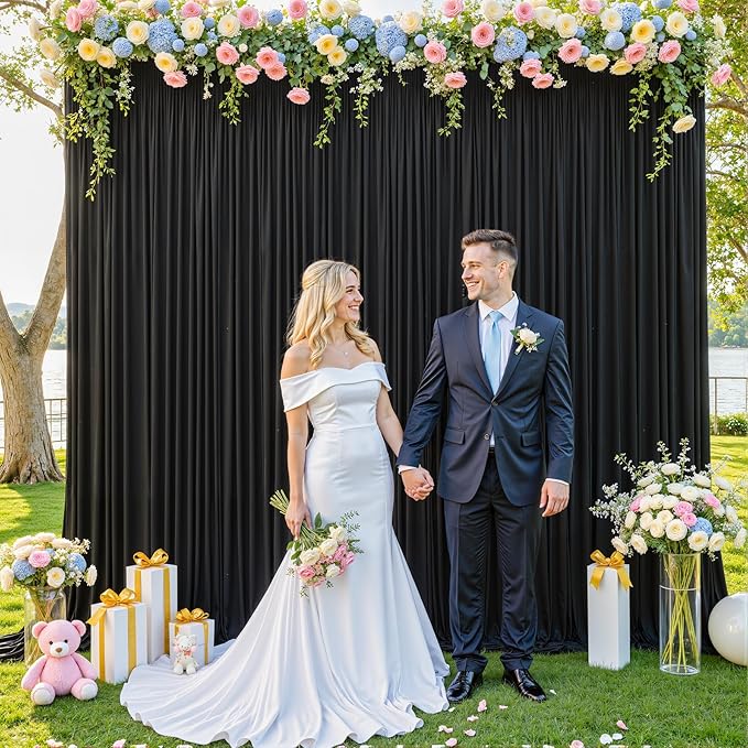 6 Panels Black Backdrop Curtain for Parties Wrinkle Free Black Photo Curtains Backdrop Drapes Fabric Decoration for Birthday Party Wedding 30ft(W) x 10ft(H)