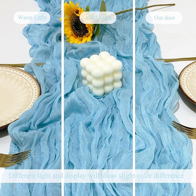 12Pack Baby Blue Cheesecloth Table Runner 10Ft Gauze Table Runner Blue Cheese Cloth Table Runners Long Sheer Fabric Tablerunners for Wedding Party Bridal Shower Thanksgiving Christmas